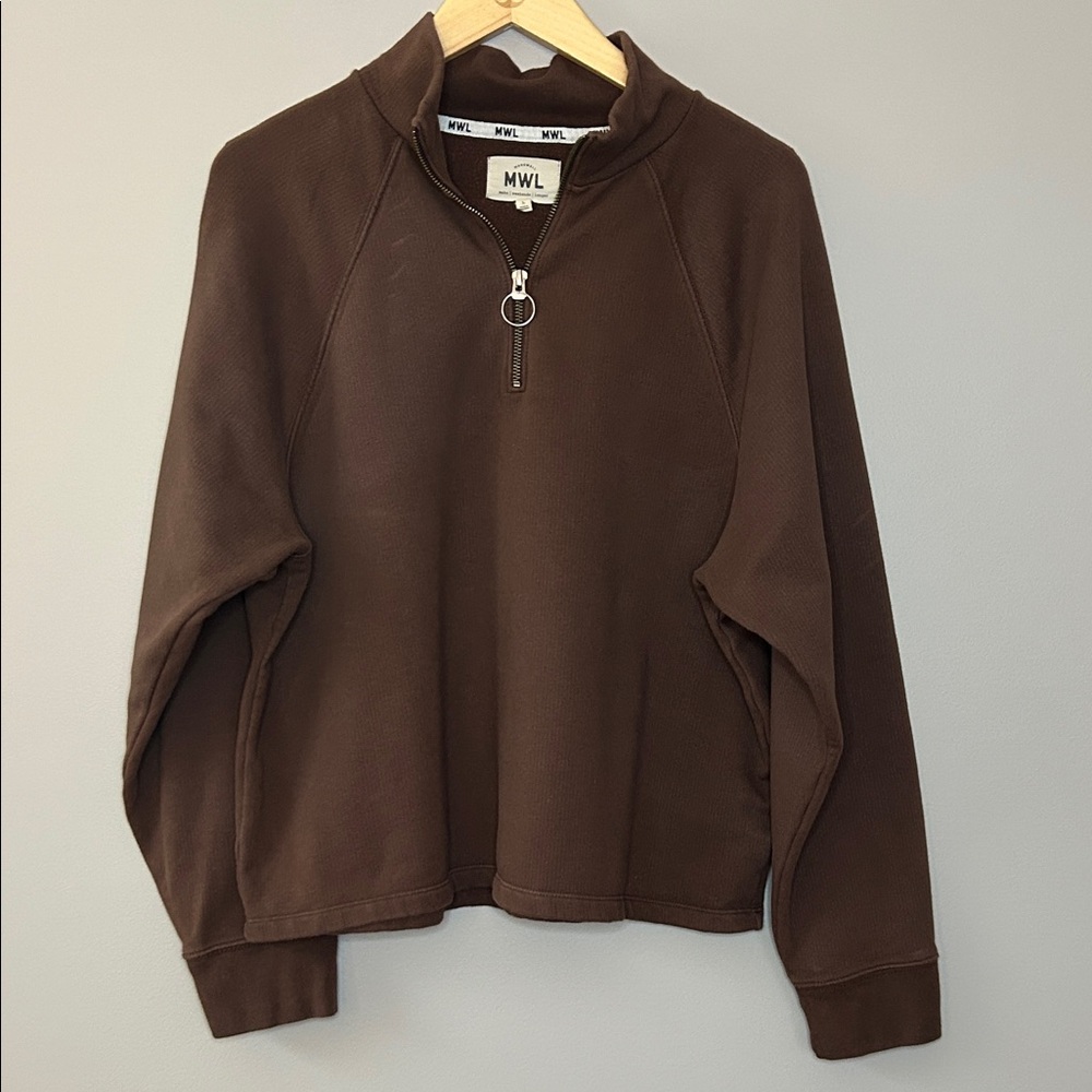 Madewell‎ MWL Ribbed Half Zip Raglan Sweatshirt Size Large Chocolate Brown
